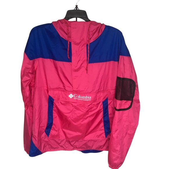 Columbia Jacket Mens XL Pink Blue Hooded Anorak Windbreaker Pullover KX0490 - Picture 1 of 14
